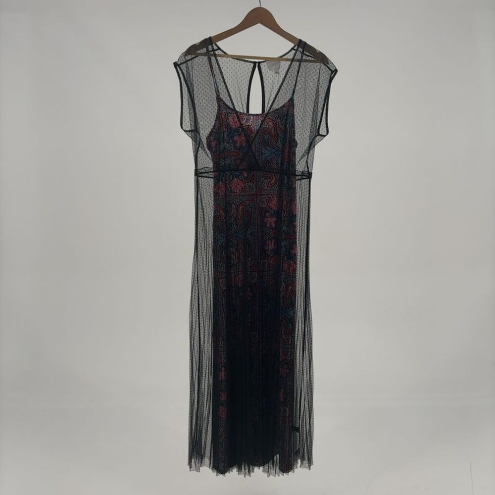 Johnny Was Black Mesh Floral Maxi Dress